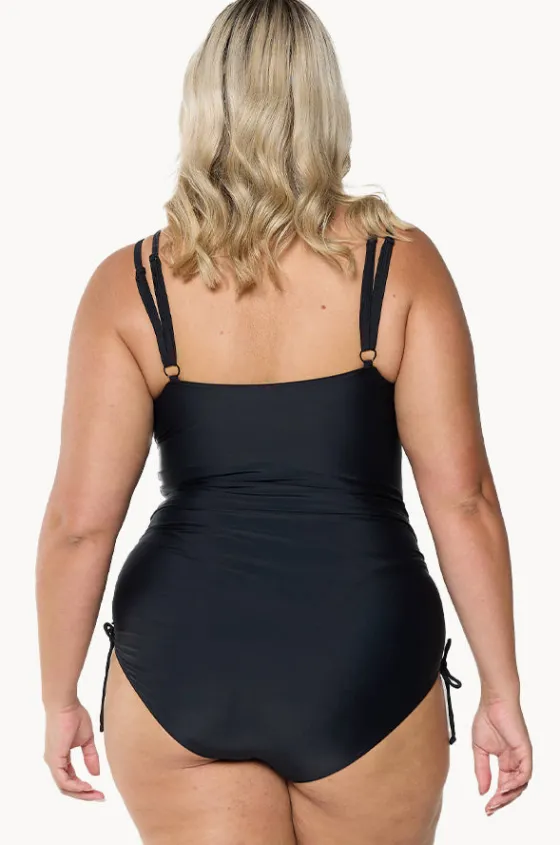 One Pieces^Capriosca Mesh DD/E Cup Ruched Tie Side One Piece BLACK