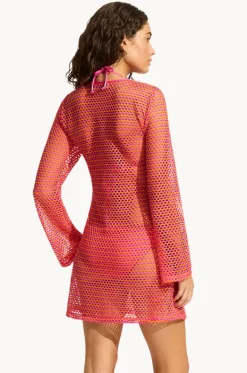 Overswim^Seafolly Mesh Effect Cover Up Hot pink