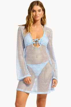 Overswim^Seafolly Mesh Effect Cover Up Powder blue