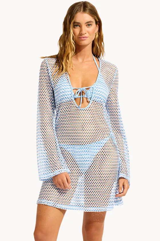 Overswim^Seafolly Mesh Effect Cover Up Powder blue