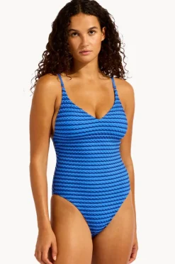 One Pieces^Seafolly Mesh Effect V Neck One Piece Sapphire