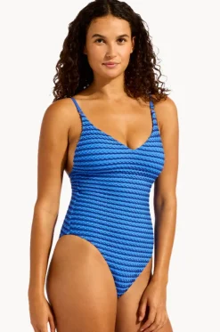 One Pieces^Seafolly Mesh Effect V Neck One Piece Sapphire
