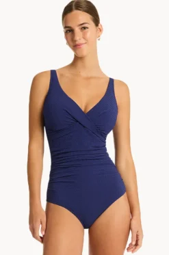 One Pieces^Sea Level Messina Cross Front One Piece French navy