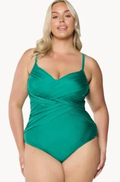 One Pieces^Capriosca Metallic Criss Cross One Piece Emerald