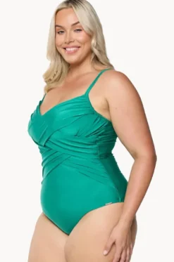 One Pieces^Capriosca Metallic Criss Cross One Piece Emerald