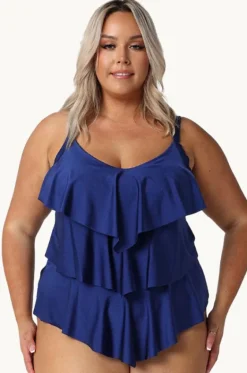 Tankini Tops^Capriosca Metallic Tiered Frill Tankini Separate Navy