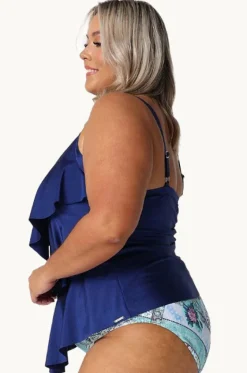 Tankini Tops^Capriosca Metallic Tiered Frill Tankini Separate Navy