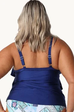 Tankini Tops^Capriosca Metallic Tiered Frill Tankini Separate Navy