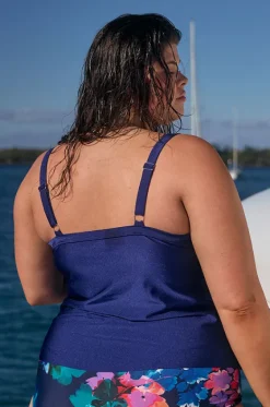 Tankini Tops^Capriosca Metallic Tiered Frill Tankini Separate Navy
