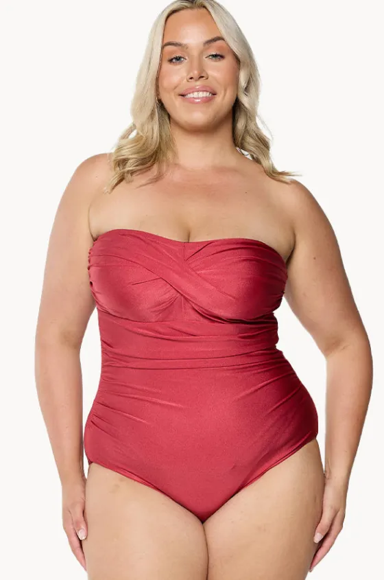 One Pieces^Capriosca Metallic Twist Bandeau One Piece Sangria