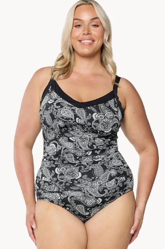 One Pieces^Capriosca Mono Paisley DD/E Cup Underwire One Piece Black/white
