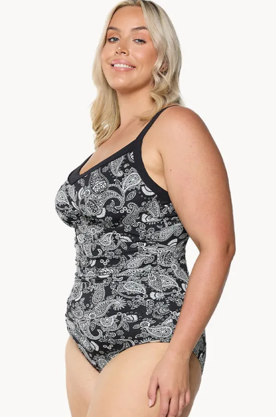 One Pieces^Capriosca Mono Paisley DD/E Cup Underwire One Piece Black/white