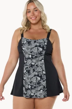 One Pieces^Capriosca Mono Paisley Wide Strap Swim Dress Black/white