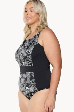 One Pieces^Capriosca Mono Paisley Zip High Neck One Piece Black/white