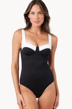 One Pieces^Une Piece Monochrome Texture Bustier Balconette One Piece Black/White