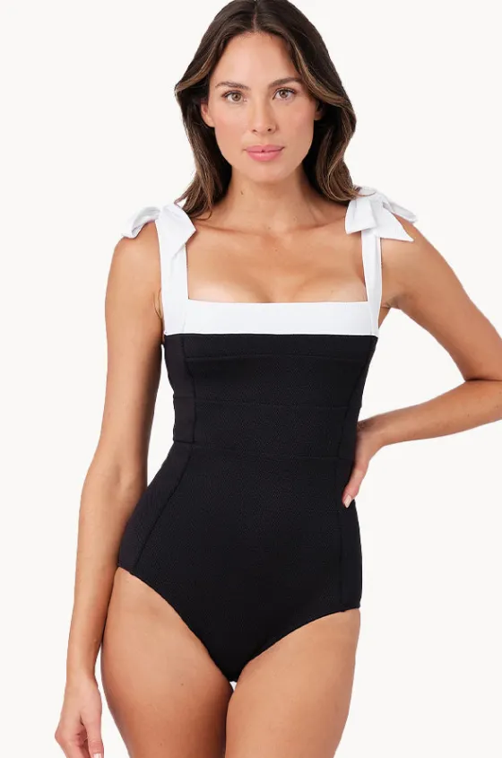 One Pieces^Une Piece Monochrome Texture Classic Square Neck One Piece Black/white