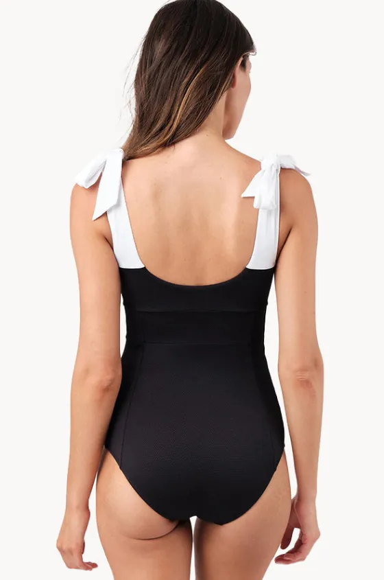 One Pieces^Une Piece Monochrome Texture Classic Square Neck One Piece Black/white