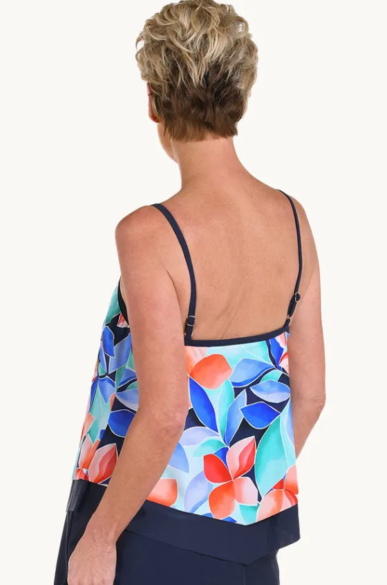 Tankini Tops^Maxine Mosaic Leaves Flutter Tankini Separate Navy/coral