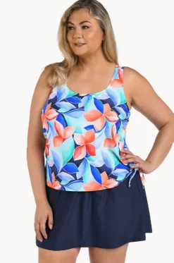 One Pieces^Maxine Mosaic Leaves Skirtini Swim Dress + Navy/Coral