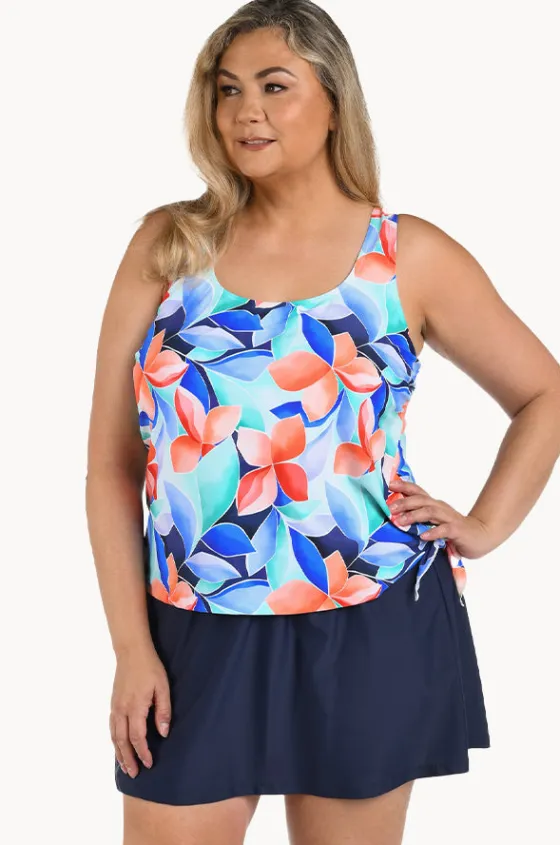 One Pieces^Maxine Mosaic Leaves Skirtini Swim Dress + Navy/Coral