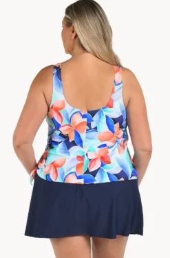 One Pieces^Maxine Mosaic Leaves Skirtini Swim Dress + Navy/Coral