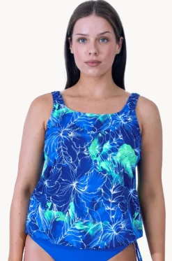Tankini Tops^T.h.e. Swimwear Nantucket D/DD Cup Blouson Tankini Separate Green/blue
