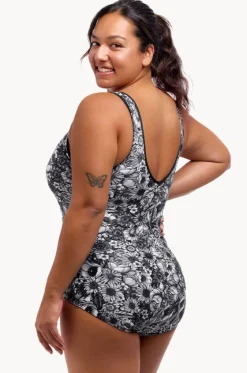 One Pieces^Funkita Nights Rose DD/E Cup Zip Front One Piece Black/white