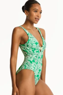 One Pieces^Sea Level Palmera Chain Link Longline One Piece Green