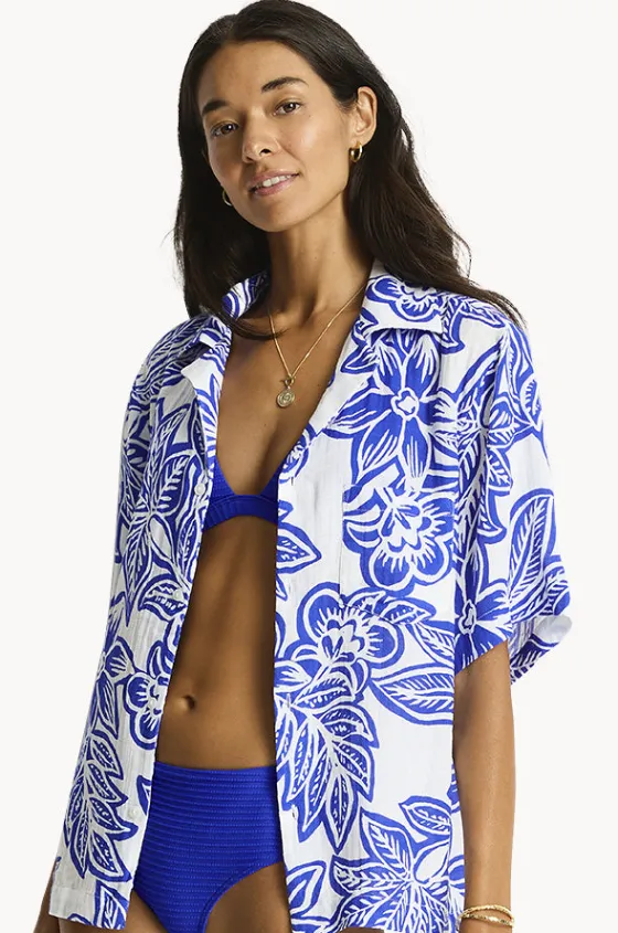 Tops^Sea Level Palmera Resort Bowling Shirt Blue