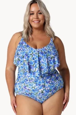 One Pieces^Capriosca Pansy Long Frill V Neck One Piece White/Purple