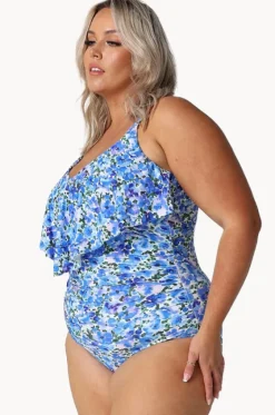 One Pieces^Capriosca Pansy Long Frill V Neck One Piece White/Purple