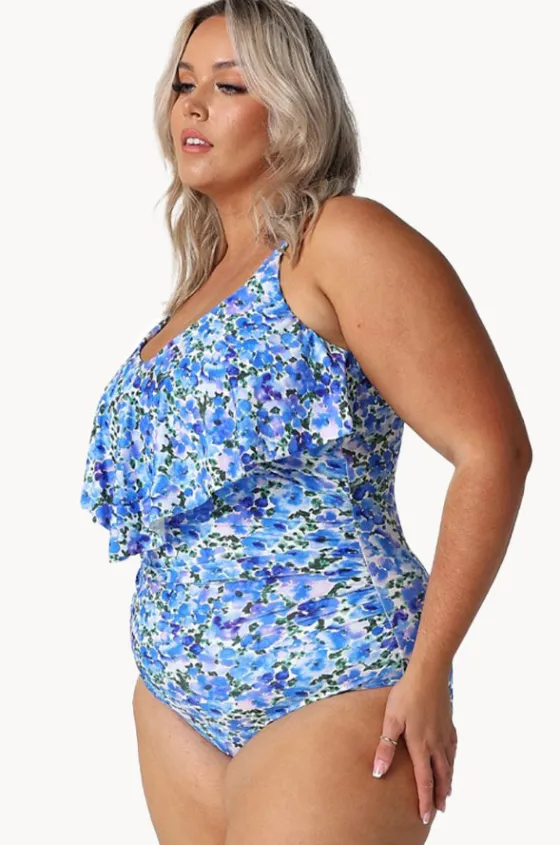 One Pieces^Capriosca Pansy Long Frill V Neck One Piece White/Purple