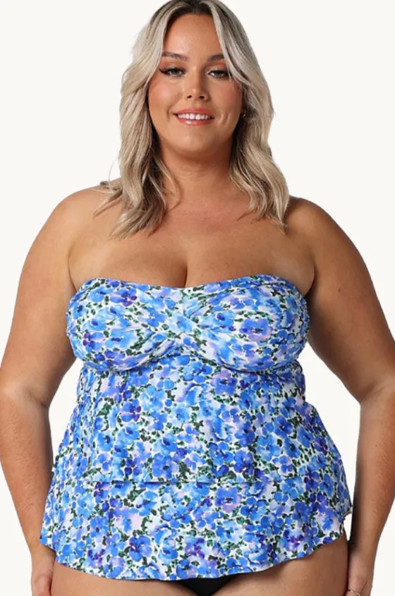 Tankini Tops^Capriosca Pansy Tiered Bandeau Tankini Separate White/Purple