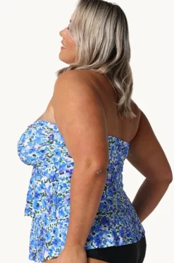 Tankini Tops^Capriosca Pansy Tiered Bandeau Tankini Separate White/Purple