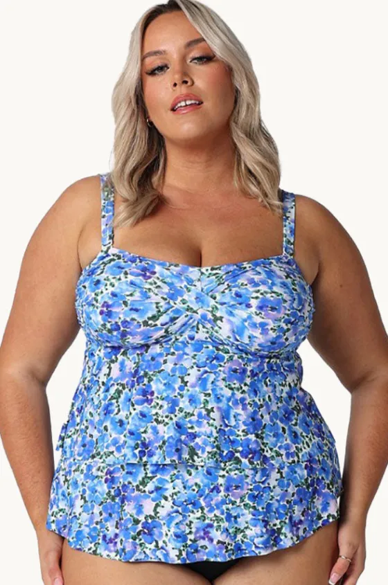 Tankini Tops^Capriosca Pansy Tiered Bandeau Tankini Separate White/Purple