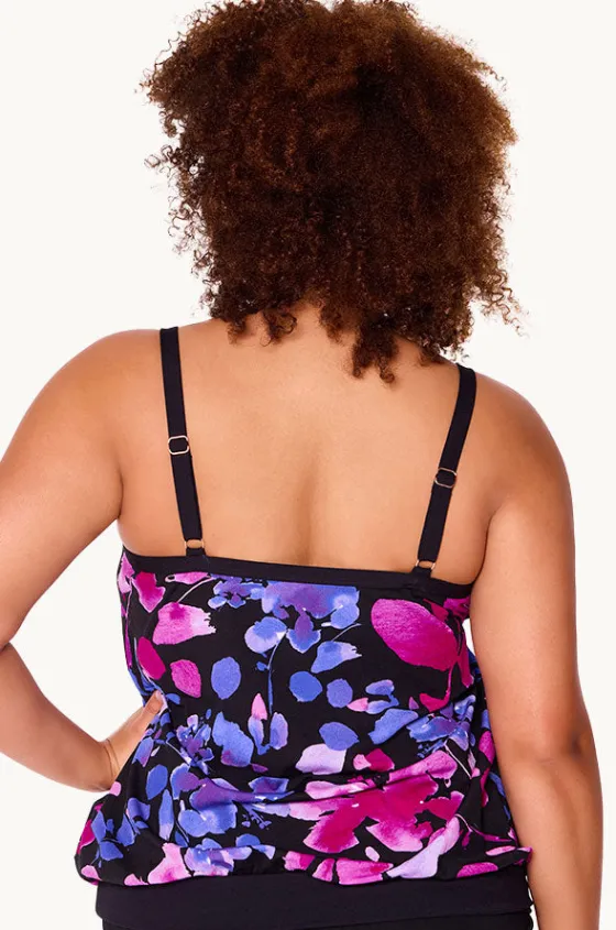 Tankini Tops^Genevieve Paper Flowers Blouson Tankini Separate Black/purple