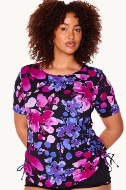 Rashies & Sunsuits^Genevieve Paper Flowers Short Sleeve Suntop Black/purple