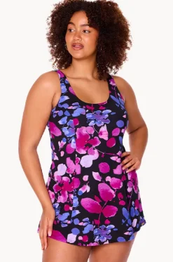 One Pieces^Genevieve Paper Flowers Swim Dress Black/purple