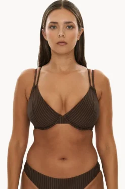 Bikini Tops^Raq Apparel Pinstripe FF/G Cup Underwire Halter Chocolate
