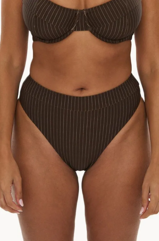 Bottoms^Raq Apparel Pinstripe High Leg Brief Chocolate