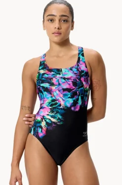 One Pieces^Speedo Placement Printed Powerback One Piece Black/Multi
