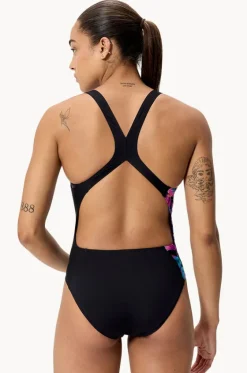 One Pieces^Speedo Placement Printed Powerback One Piece Black/Multi