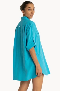 Overswim^Sunseeker Plain Button Through Shirt Blue