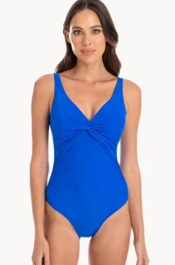 One Pieces^Togs Swimwear Plain Gathered Twist Front One Piece Cobalt