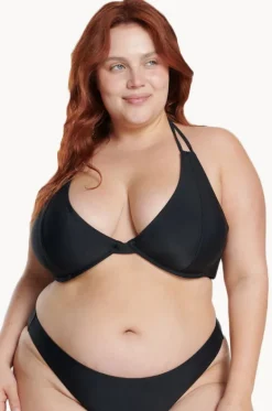 Bikini Tops^Raq Apparel Plain HH/I Cup Underwire Halter BLACK