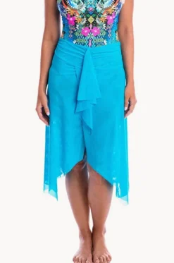 Sarongs^Togs Swimwear Plain Mesh Frill Skirt Turquoise