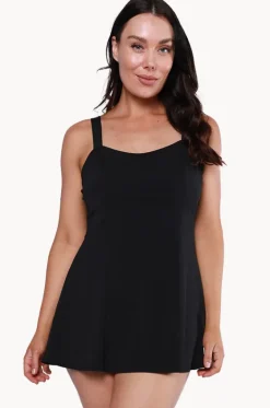 One Pieces^Capriosca Plain Panelled Swim Dress + Black