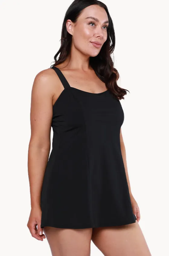 One Pieces^Capriosca Plain Panelled Swim Dress + Black