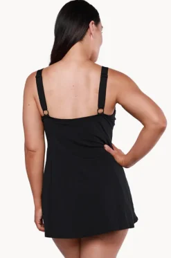 One Pieces^Capriosca Plain Panelled Swim Dress + Black