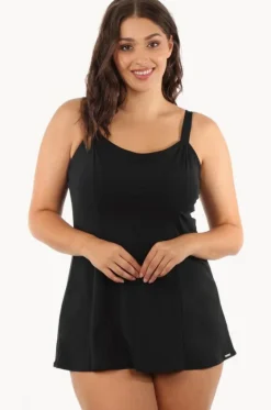 One Pieces^Capriosca Plain Panelled Swim Dress + Black